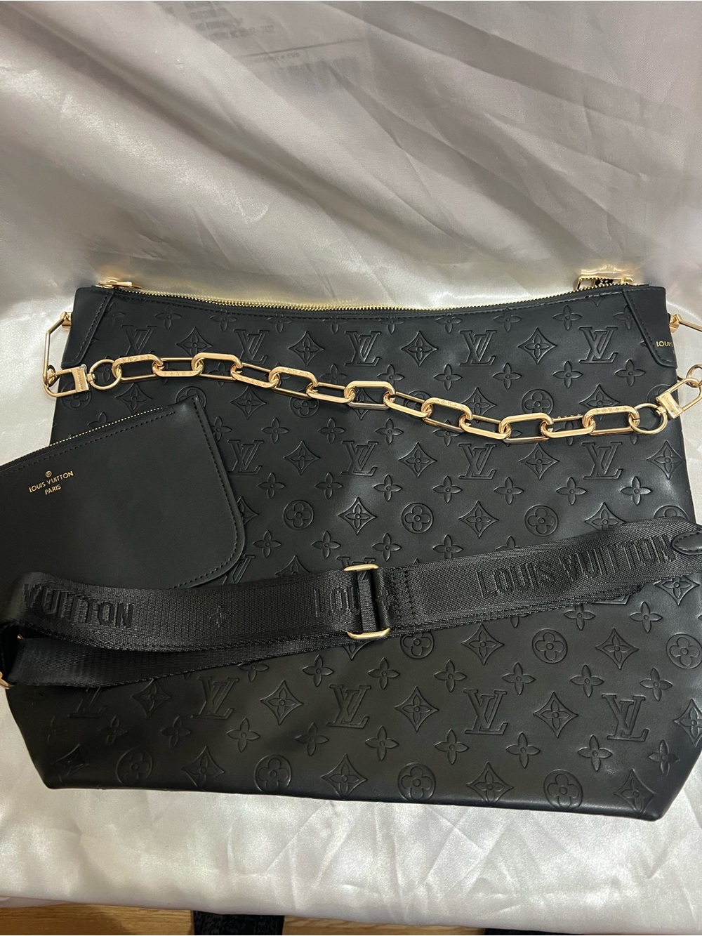 Inspired Black Monogram Empreinte Shoulder Tote with Gold Chain Detail